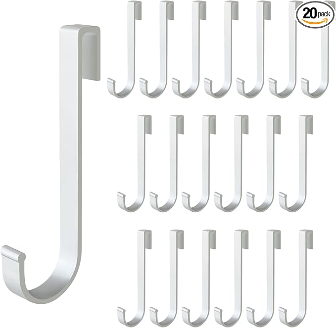 J Hook for Wire Shelving, 20pcs Aluminum Grid Hooks Heavy Duty S Hooks Hanging for Kitchenware Spoons Pans Pots Utensils Clothes Bags Towers Tools Plants (Silver)