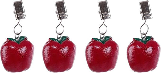 TwoFish Home Set of 4 Resin Red Apple Tablecloth Weights Clips Handicraft Red Apple Tablecloth Clamps Pack of 4