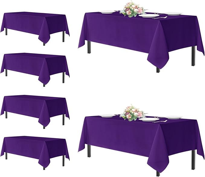 sancua Rectangle Tablecloths for 6 Foot Tables, 6 Pack - Washable Polyester Fabric Table Cloth for Halloween Party, Wedding Birthday Banquet Reception, 54x108 Inch, Purple