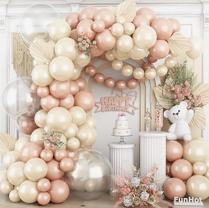 Boho Balloon Arch,Beige Balloons Garland Arch Kit,120Pcs Peach Ivory White Latex Balloons with 18/12/5 Inch Different Sizes for Bridal Baby Shower Girl Birthday Wedding Decorations