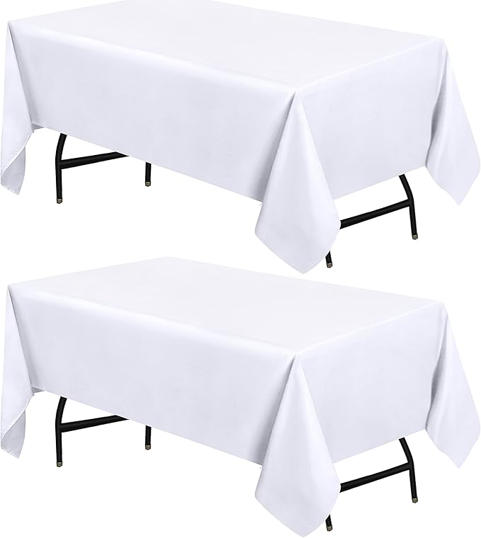 Utopia Kitchen Rectangle Table Cloth 2 Pack (60x84 Inches, White), Machine Washable Polyester Table Cover for Dining, Buffet Parties, Picnics, Events, Weddings and Restaurants