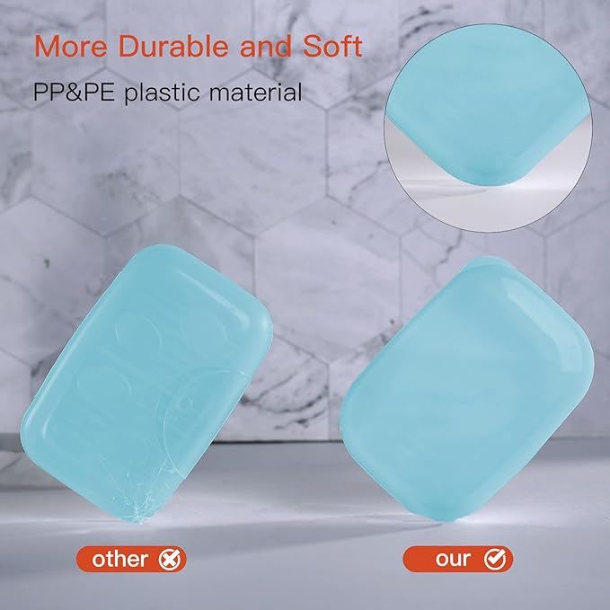 Quatish Leakproof Soap Dish with Lid & Draining Layer, Shatterproof Travel Bar Soap Holder Case Container, Portable Travel Size Toiletries Essentials for Camping, Gym, Bathroom, Clear Blue