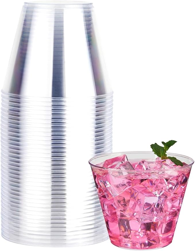 RACETOP 9 oz 50 packs Clear Disposable Plastic Cups, Durable Plastic Cups Tumblers, Perfect for Parties, Wedding and Festival Events