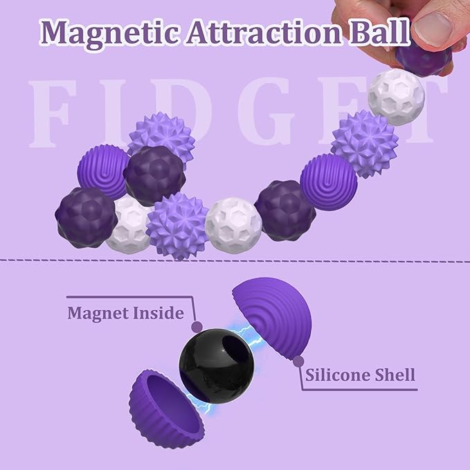8PCS Sensory Fidget Balls For Adults & Teens,Magnetic Attraction Stress Balls With Silicone Shell-To Calm Restless Hands and Anxious Mind, Quiet Desk Fidget Toys for Office Travel Toys Gift (Purple,8)