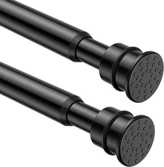 Tension Curtain Rod 26 to 48 Inch Adjustable Tension Rods 2 Pack Expandable Spring Tension Rod Black No Drilling for Closet Kitchen Cupboard Wardrobe Door Bookshelf DIY Projects