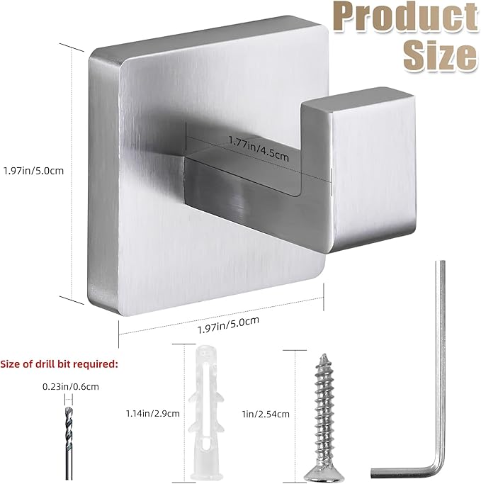 Fenas Towel Hooks for Bathrooms Robe Hook Coat Hook 4 Pack Brushed Nickel Stainless Steel Heavy Duty Wall Mounted Square Hooks for Bathroom Kitchen Bedroom