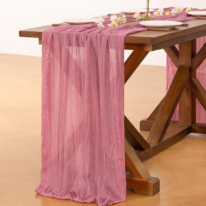 Socomi 3pcs Mauve Summer Cheesecloth Table Runner Boho Rustic Gauze 120 inch 10FT Cheese Cloth Sheer Runner for Wedding Party Baby Shower Birthday Home Decor Holiday Decorations