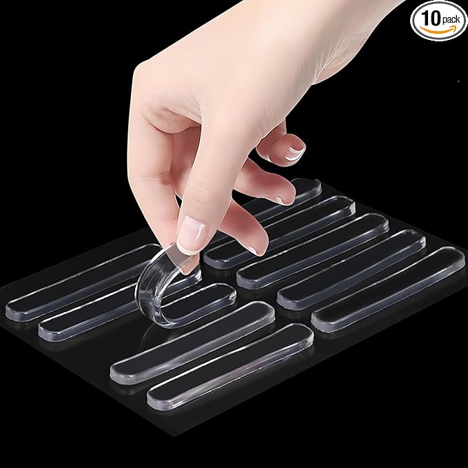 10PCS Clear Protector Strips, Door Wall Bumpers Stopper, Self Adhesive Cabinet Pads Sound Dampening, Cupboard Drawer Cushion Guards, Desk Protective Soft Quiet Cushioning for Furniture Kitchen