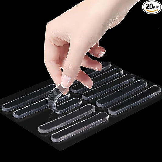 20PCS Clear Protector Strips, Door Wall Bumpers Stopper, Self Adhesive Cabinet Pads Sound Dampening, Cupboard Drawer Cushion Guards, Desk Protective Soft Quiet Cushioning for Furniture Kitchen