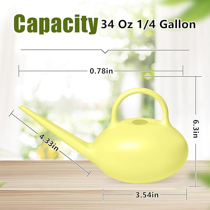 ZXJ Small Plastic Watering Can - 1/4 Gallon - for Home Plant Garden - Yellow