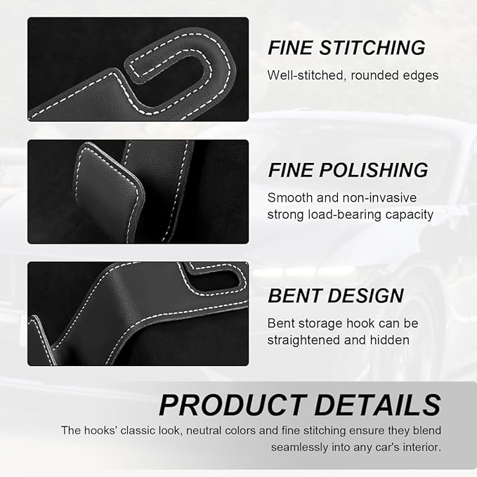 2 PCS Car Seat Headrest Hooks, Microfiber Leather Hanger Holder Hook for Hanging Purse and Bag, Universal Vehicle Back Seat Organizer Hook for Grocery Bag Handbag Coat (Gray)
