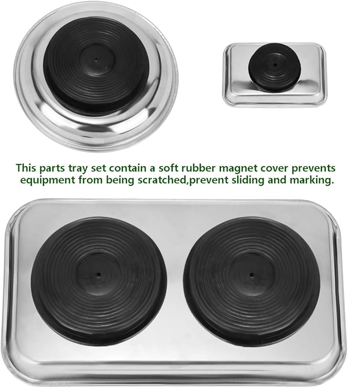 VASTOOLS Magnetic Tray Holder 3pc,for Socket Screw Nuts Bolts Metal Parts,Extra Strong Magnet,Thickened Tray,Stainless Steel
