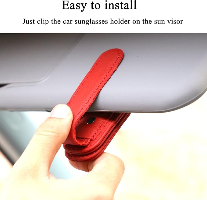 KIWEN Sunglasses Holders for Car Visor, Magnetic Leather Glasses Eyeglass Clip for Car, Ticket Card Clip Sunglasses Mount, Car Visor Accessories Gadgets (1, Red)