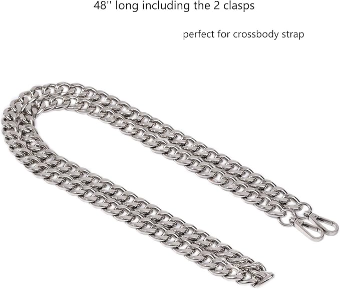 Medium Size Fabulous Metal Shoulder Crossbody Purse Strap Replacement Bag Chain Accessories (48‘’, Silver)