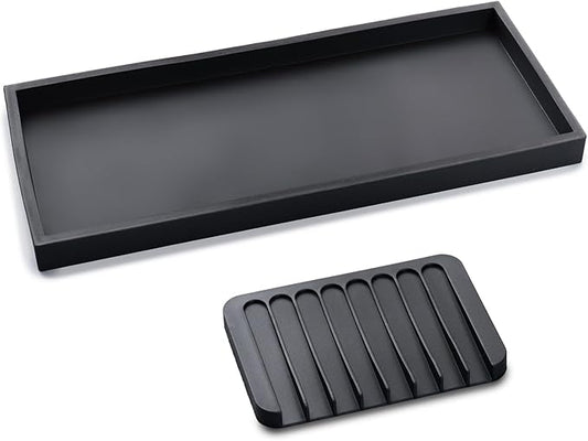 Bloss Vanity Tray with Soap Dish - 15.7" Silicone Tray for Bathroom/Kitchen Counter, Sink Vanity Trays with Soap Holder, Toilet Tank Tray, Great Counter Trays for Jewelry, Candle, Key, Perfume