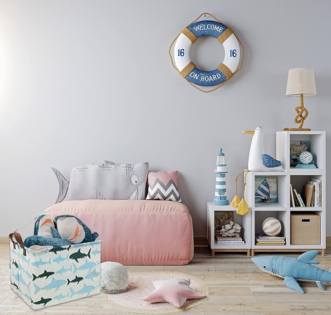 HIYAGON Baby Kids Storage Basket Shark Gift Basket Empty Boys Toy Storage Bin Organizer Box Rectangular Room Decor for Home,Books(Blue Shark)