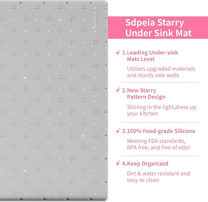 Sdpeia Under Sink Mat 31"×22" Waterproof Silicone Cabinet Liner & Sink Protector for Kitchen & Bathroom, Multi-Purpose Organizers Tray for Pets, Laundry, Cat Litter Mat