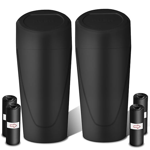Car Trash Can with Lid-2Pack, Leakproof Garbage Can with 80 Attached Trash Bags, Mini Essential Car Accessories for Interior for Car, Home, Office（Black）