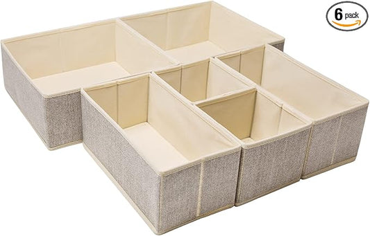 Criusia Underwear Drawer Organizer, 6 Set Foldable Underwear Drawer Organizer and Closet Dividers,Storage Box for Clothes, Socks, Underwear (6 Bins, Beige)