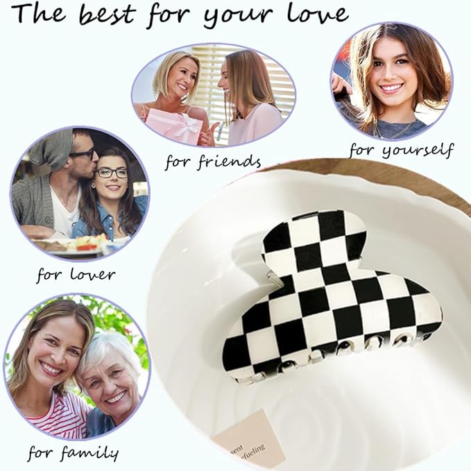 Womens Checkered Hair Clip Medium Checkered Claw Clips Black And White Jaw Clip,3pack