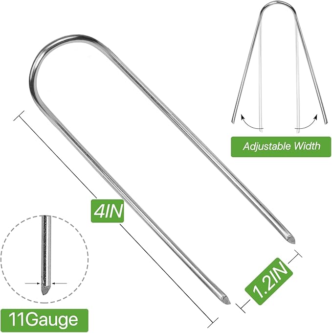 4 Inch 160 Pack 11 Gauge U - Shape Garden Stakes Set: Drip, Line & Irrigation Tubing Stakes, Galvanized Landscape Staples for Tube, Lawns, Weed Barriers, Landscape Fabrics, Irrigation Hose, Floor Mats