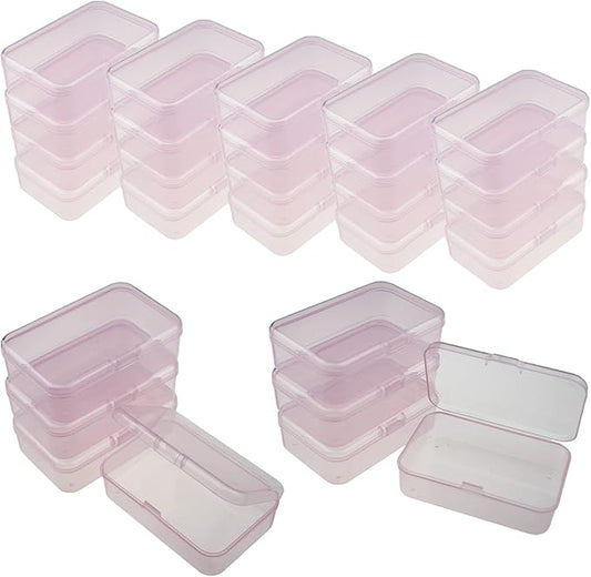 LJY 28 Pieces Rectangular Empty Mini Clear Plastic Organizer Storage Box Containers with Hinged Lids (3.3 x 2.2 x 1 inch, Pink)
