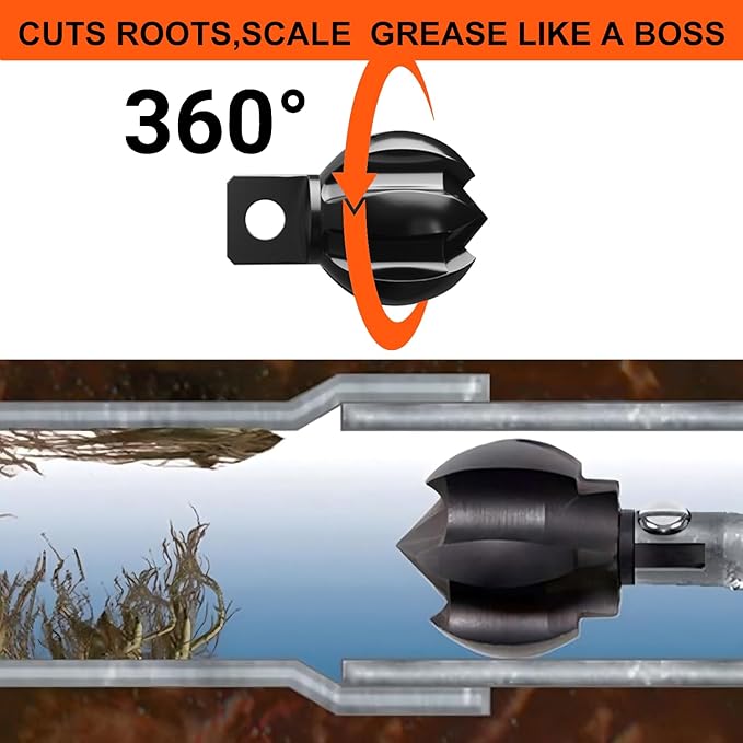 8+1 Heavy Duty Drain Snake Kit 6-Blade Grease Cutter + 8-Piece Clog Remover Set – Rustproof Manganese Steel & CNC Machined – Fits 3/8" to 3/4" Cables
