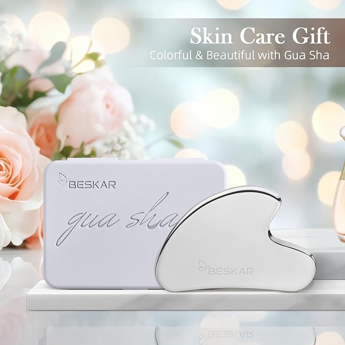 BESKAR Gua Sha Facial Tools, Stainless Steel Guasha Massage Sticks for Jawline Sculpting, Tighten Face Skin and Reduce Wrinkles, Face Eyes Body Neck Massage Tool, Skin Care Gift