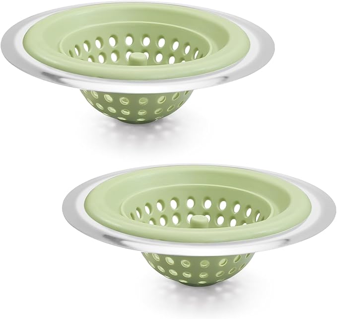 2 PCS Kitchen Stainless Silicone Sink Strainer, 4.5 inch Diameter… (Light Green)