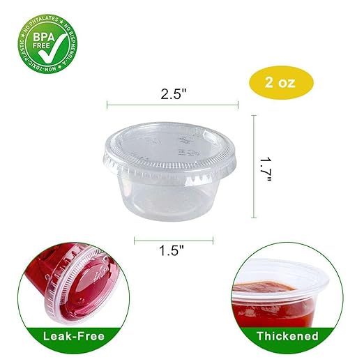 TashiBox 2 oz 100 Sets Disposable Plastic Cups with Lids, Jello Shot Cups Souffle Cups…