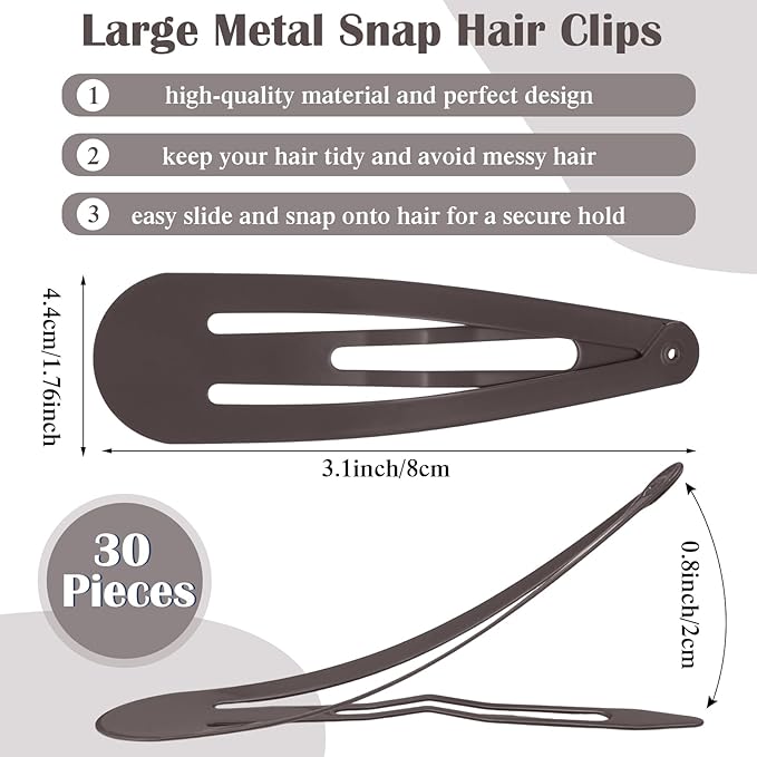 WILLBOND 30 Pieces 3.1 Inch Large Metal Snap Hair Clips Nonslip Barrettes Women Hair Accessories (Dark Blue)