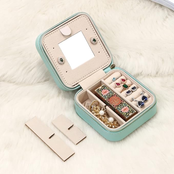Jewelry Travel Case with Mirror,Small Travel Jewelry Organizer, Portable Jewelry Box Travel Mini Organizer Portable Display Storage Box For Rings Earrings Necklaces (4Color - 4packs)