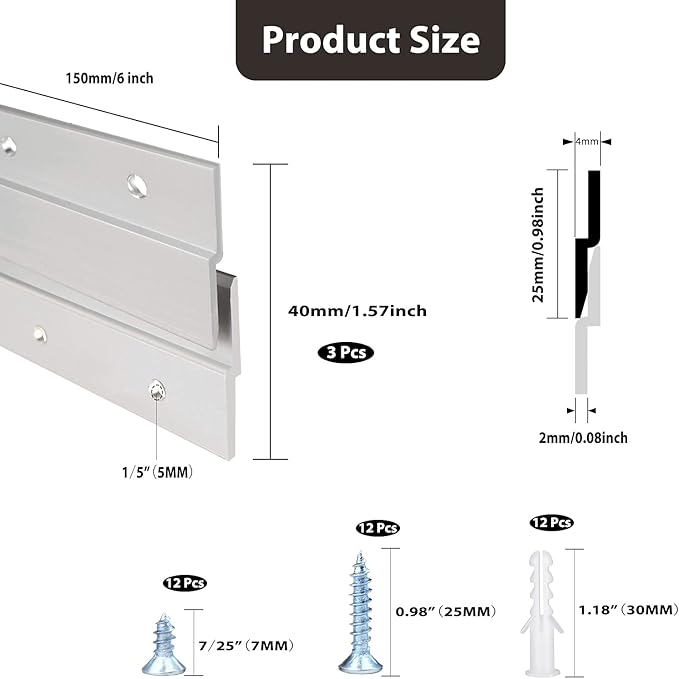 French Cleat Picture Hanger, Aluminum Z Hanger Interlocking Wall Mounting Bracket Hardware Kit Z Clips for Hanging Wall Painting, Mirrors, Panels, Artwork, Cabinet, Whiteboard (6inch-4Pairs)