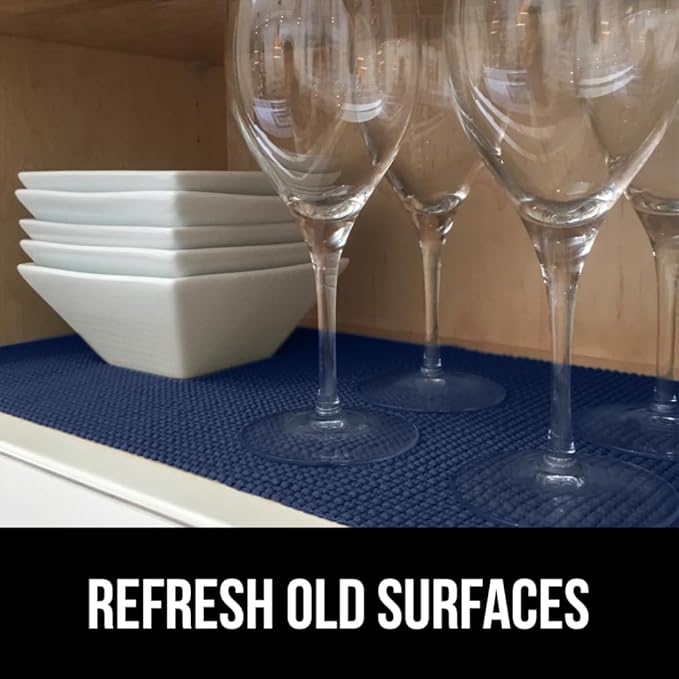 GORILLA GRIP powerGRIP Drawer Shelf and Cabinet Liner, Thick Strong Hold, Non-Adhesive Liners Protect Kitchen Cabinets and Cupboard, Bathroom Drawers, Easy Install, Breathable Mat, 17.5" x10', Navy