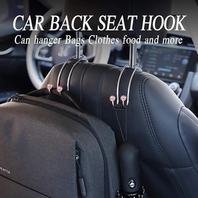 SAVORI Auto Hooks Bling Car Hangers Organizer Seat Headrest Hooks Strong and Durable Backseat Hanger Storage Universal for SUV Truck Vehicle 2 Pack (Pink)