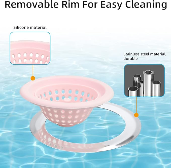 2 PCS Kitchen Stainless Silicone Sink Strainer, 4.5 inch Diameter… (Light Pink)