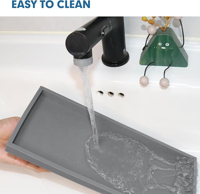 Bloss Silicone Counter Tray Set for Bathroom/Kitchen - 7.9" Bathroom Soap Dispenser Tray and Soap Holder, Silicone Vanity Trays Countertop Organizer for Scrubber, Perfume, Jewelry, Candle