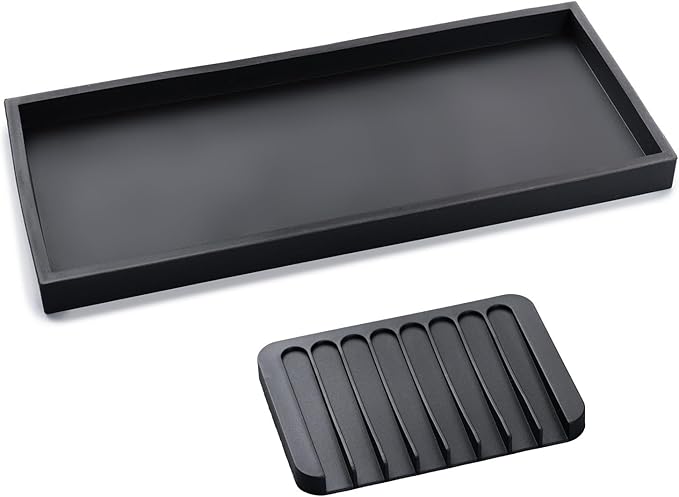 Bloss Vanity Tray with Soap Dish - 11.8" Bathroom Trays, Silicone Vanity Tray, Marble Countertop Trays, Toilet Tank Tray, Kitchen Counter Trays