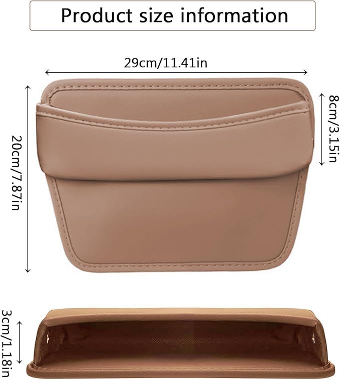 Car Seat Gap Organizer, PU Leather Seat Gap Storage Box for Phone, Wallet, Keys, Sunglasses, Universal Car Seat Side Organizer (Beige)