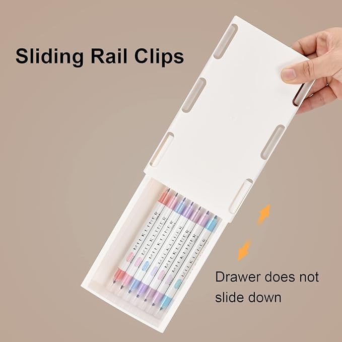 YOOUSOO 2 Pack Under Desk Drawer Storage, Under Desk Organizer, Hidden Self-Adhesive Desks Drawers Slide-out, Stick on Desks Drawer White, Under Mount Drawers for Office/Classroom/Home