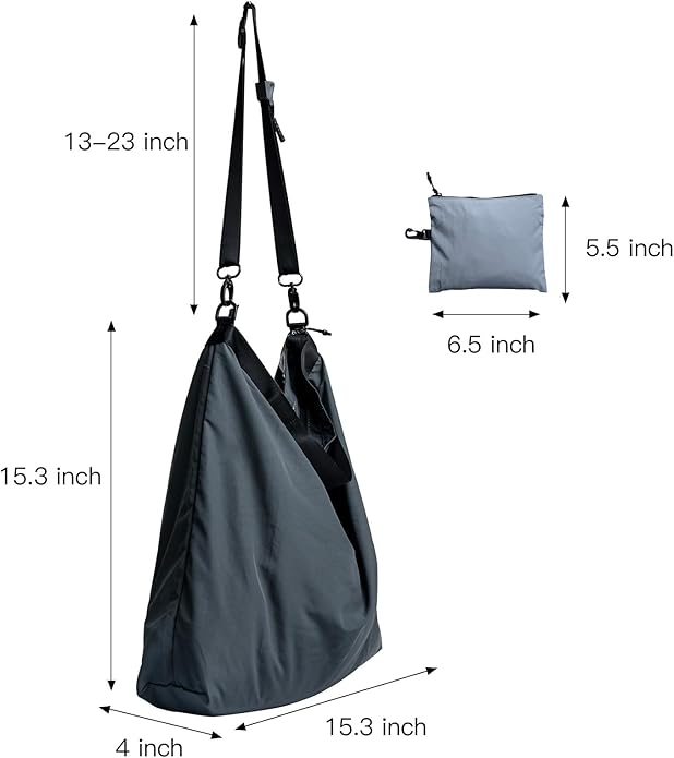 Lightweight Foldable Nylon Crossbody Bag, Stylish Compact Polyester Packable Totes, Simple Collapsible Handbag for Travel, Gym, Sports, Everyday Use - Gray, Gifts for Christmas