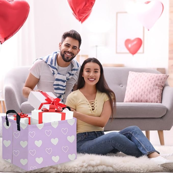 Rectangular Purple heart,Valentine's Day Gift Basket,nursery basket,Pink girls gift baskets,kids toy storage Bin, Love Heart Room Decor for Home,Shelf Baskets(Purple heart)