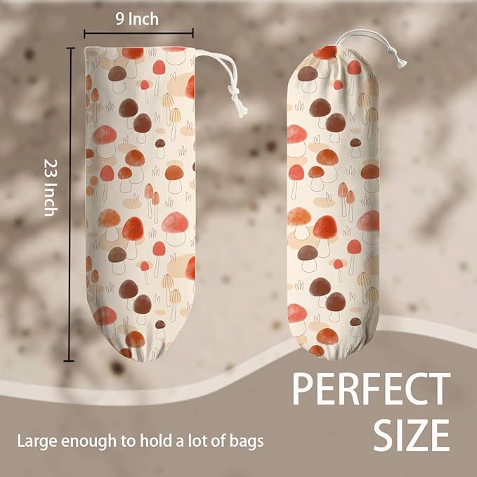 Mushroom Plastic Bag Holder, Reusable Grocery Bags Holder, Washable Hanging Shopping Bag Dispenser for Home Kitchen, Kitchen Housewarming Gifts, Kitchen Pattern Garbage Bag 51