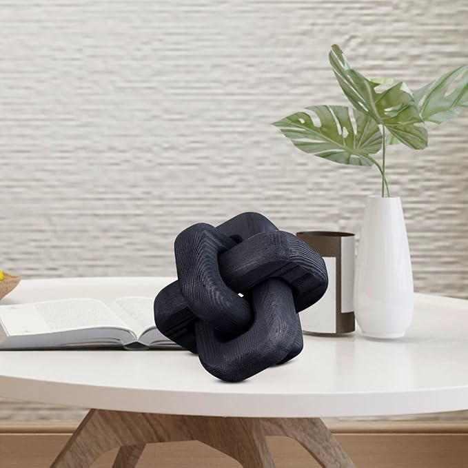 Wooden Knot Decoration Bohemian Decoration Hand-Carved Knot Black Coffee Table Decoration Suitable for Modern Home Bedroom Living Room Farmhouse Dining Table Minimalist Decoration (Black)