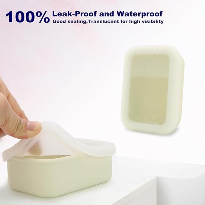 Travel Soap Case, Leak Proof Travel Soap Container, Silicone Soap Box with Drainage Layer, Shatterproof Soap Holder for Travel, Camping, Gym(Off-White, Regular)