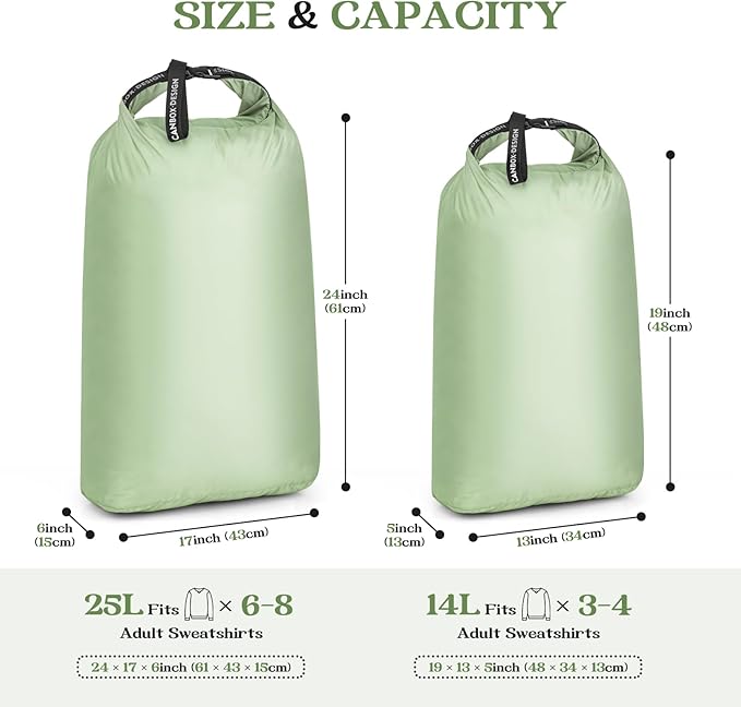 Travel Laundry Bags, 2 Pcs Waterproof Dry Wet Bags, Dirty Clothes Organizer with Handles, Collapsible Storage Bag for Workout Swimsuit Diaper Yoga Beach Bathing Camping