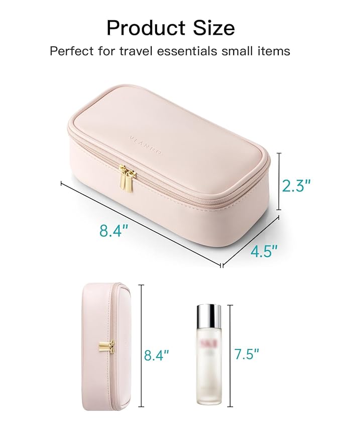 Vlando Makeup Travel Bag,Small Makeup Pouch for Small Items Travel Essentials Mini Toiletries-Apricot White