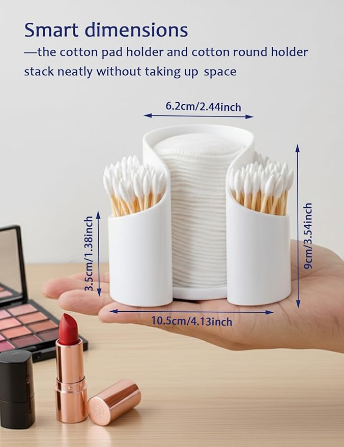 Qtip Holder & Cotton Pad Holder – White Open Bathroom Organizer for Vanity Accessories, Small Countertop Storage Box, Cotton Round Dispenser for Modern Decor