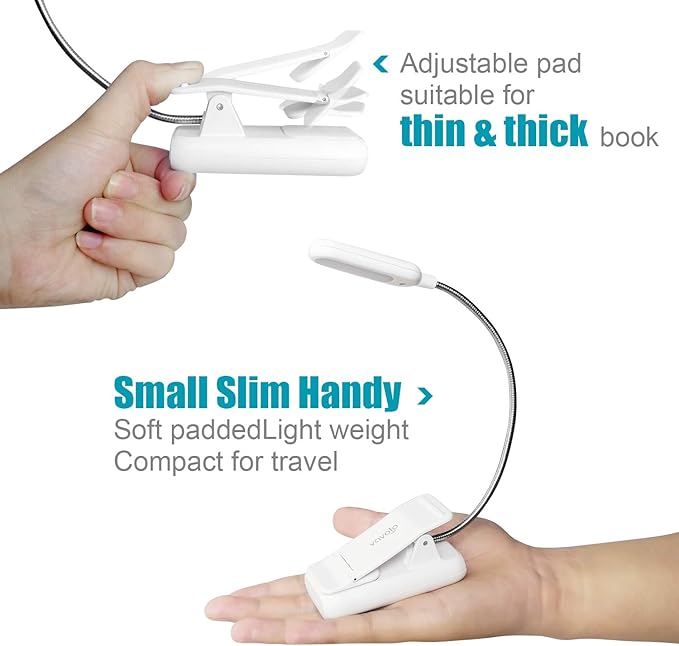 VAVOFO Book Light, Rechargeable Clip On Reading Light 7 LEDs with 9 Brightness Levels for Bed and Desk Studying (White 2-Pack)