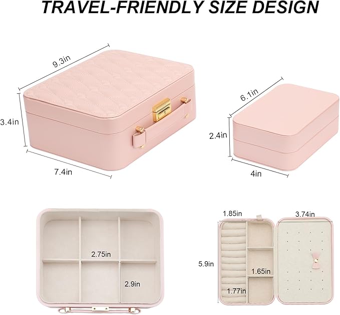 Large Jewelry Travel Case, Jewelry Case for Necklaces, Large Jewelry Case, Jewelry Box for Women Girls. (Pink)